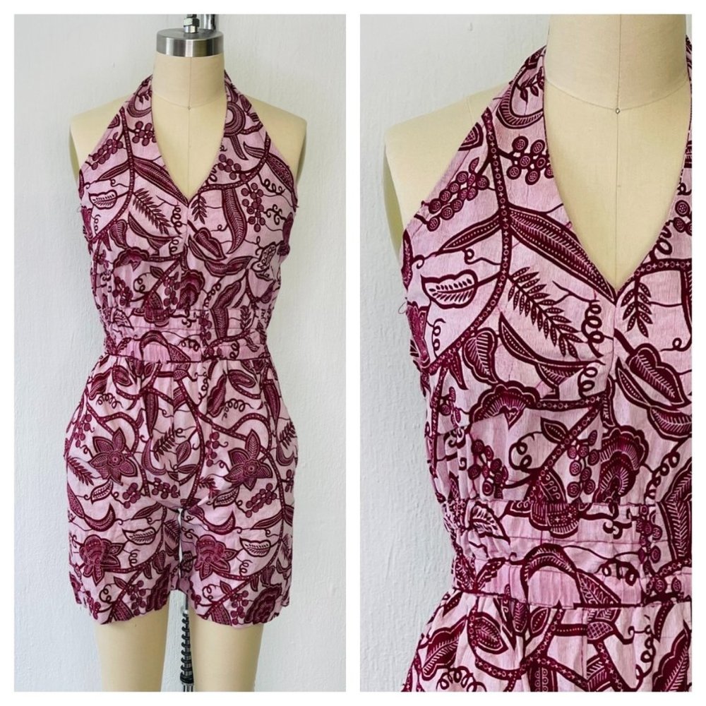 Vintage 60s Tiki Aloha Halter Romper Size S Small VLV Pinup Rockabilly Playsuit